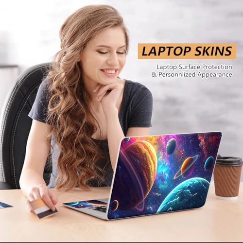 Laptop Skin Sticker for 12.1”-15.6“ Laptops (Fits 13”, 13.3”, 14”, 15”, 15.4”) | Protective Universal Reusable Vinyl Art Decal Cover | Waterproof & Scratch-Resistant-Colorful Planets Stars in Space - color: Colorful planets stars in space