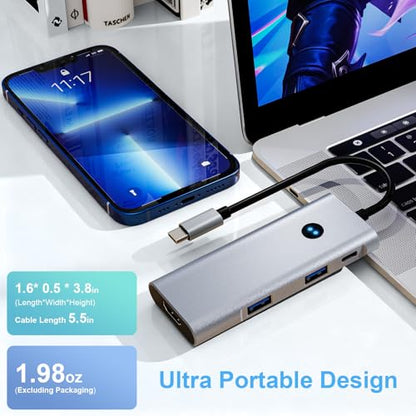 USB C Hub 6-in-1 USB Hub, 4K HDMI USB-C Multiport Adapter | 4K@60Hz HDMI, 2 USB-C & 2 USB-A 10Gbps, 100W PD, Privacy Button, for Mac/Windows/Tablets
