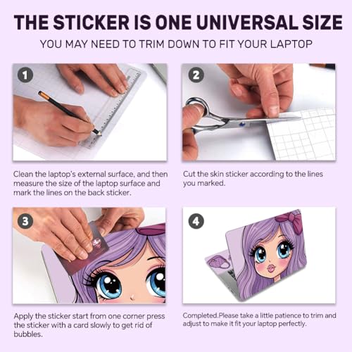 Cartoon Pricess PVC Sticker for Laptop Purple Lady Notebook Skin Sticker 3Pcs Laptop Cover Decals for 12.1 13 13.3 13.6 14 15 15.3 16 Inch Computer Notebook PC Waterproof OilProof - style: cartoon girl