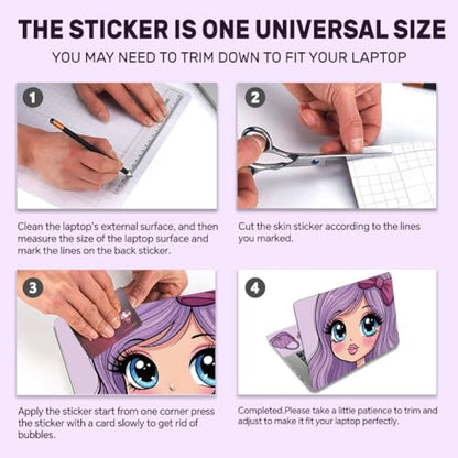 Cartoon Pricess PVC Sticker for Laptop Purple Lady Notebook Skin Sticker 3Pcs Laptop Cover Decals for 12.1 13 13.3 13.6 14 15 15.3 16 Inch Computer Notebook PC Waterproof OilProof - style: cartoon girl