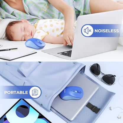 seenda Bluetooth Wireless Mouse, Dual Mode, Quiet 1600 DPI, Blue | Dual-mode Bluetooth and 2.4G USB mouse with quiet clicks, smooth tracking, ergonomic design, and 12-Months battery life - color: Blue