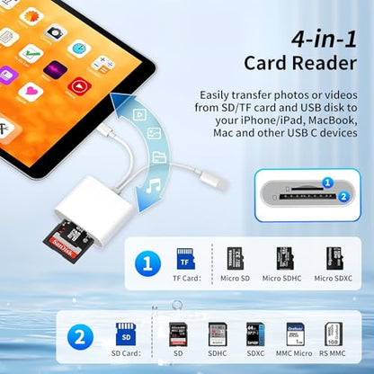 SD Card Reader for iPhone, iPad, Lightning Dual Port SD Card Adapter | USB C and Lightning Dual Port SD Card Adapter, Dual Interface Memory Card Reader, Support SD, Micro SD, USB3.0, Plug and Play - size: USB-C&Lightning