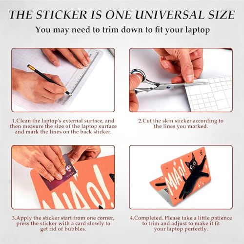 DEGDFSGR 12.1-15.6 Inch Universal Reusable Laptop Skin Sticker Decal, Waterproof Removable Protector for Notebook Cover, Scratch-Resistant Vinyl Cuttable Full Wrap Sticker, Funny Black Cat Miaow Print - color: Funny Black Cat Miaow Print