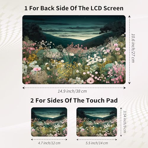 15.6 Inch Laptop Skin Sticker, Reusable Vinyl Cover Protector with 2 Wrist Pad Skins, Removable Waterproof Scratch-Resistant for 12-15.6 Inch Laptop Notebook,Wildflower Field - color: Wildflower Field