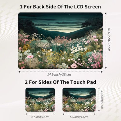 15.6 Inch Laptop Skin Sticker, Reusable Vinyl Cover Protector with 2 Wrist Pad Skins, Removable Waterproof Scratch-Resistant for 12-15.6 Inch Laptop Notebook,Wildflower Field - color: Wildflower Field