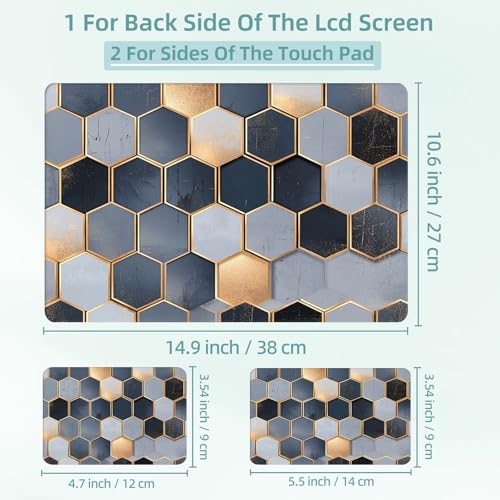 Universal Laptop Skin Decal, 3-Piece Vinyl Protector for 12 13 14 15.6" Notebook, Waterproof Anti-Scratch, Easy Trim & Bubble-Free Finish, Grey and Navy Blue Geometric Cubes - color: Grey and Navy Blue Geometric Cubes
