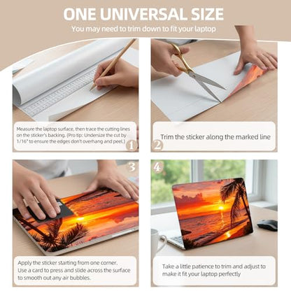 Universal Laptop Skin Sticker for 12/13/14/15.6 Inch Laptops, Reusable Vinyl Laptop Decal Cover, Waterproof Scratch Resistant Notebook Skin with 2 Wrist Pads,Seaside Sunset - color: Seaside Sunset