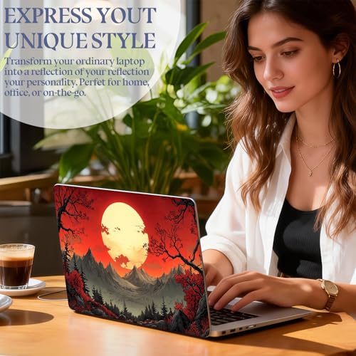 Universal Laptop Skin Sticker Decal,15.6 Inch Laptop Vinyl Cover for 13" 14" 15.6" Laptop,Scratch-Resistant Waterproof Protector Wrap,Reusable with Wrist Pads,Red Sun Mountains - color: Red Sun Mountains