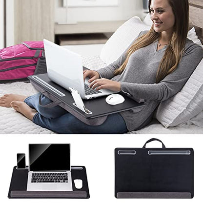 Extra Large Lap Laptop Desk - Full PU Material Mouse Pad Gaming Tray - Portable LapDesk with Phone Holder & Wrist Rest for Notebook, MacBook, Tablet, Bed, Sofa(Black, Fit Up 17.3-in Laptops) - color: Black
