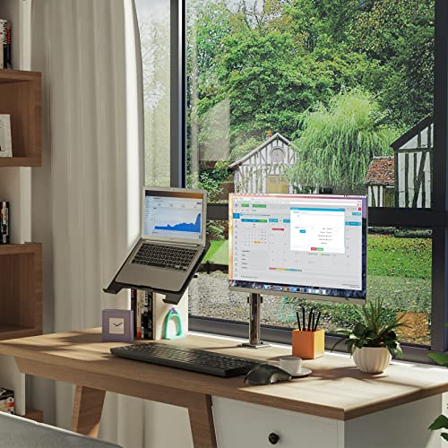 UPGRAVITY Monitor and Laptop Mount, Monitor Arm with Vented Tray for 13" to 27" LCD Computer Screens and Notebook up to 17 inch, Fully Adjustable Laptop Mount Stand Holds up to 17.6lbs