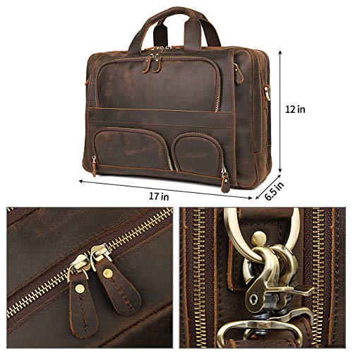 Augus Business Travel Briefcase Genuine Leather Duffel Bags for Men Laptop Bag fits 15.6 inches Laptop - color: Coffee-2