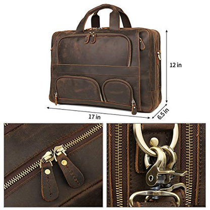 Augus Business Travel Briefcase Genuine Leather Duffel Bags for Men Laptop Bag fits 15.6 inches Laptop - color: Coffee-2