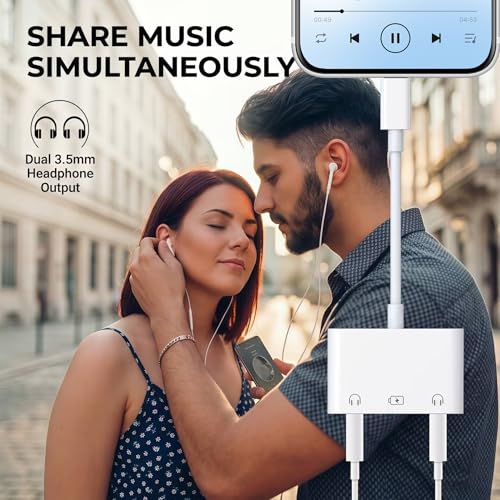 USB C to 3.5mm Headphone Adapter, USB C to Aux Headphone Splitter for 2 Headphones, USB C to 3.5mm Audio Adapter with PD Fast Charging Compatible with iPhone 17/16/15, iPad Pro, Galaxy S25/S24