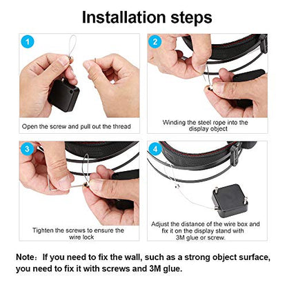 Loradar Retractable Cable Lock with Cable Tethers Customizable Cable Tether Stop Lost of Conference All Kinds Adapters and Safety Lock for All Kinds of Exhibits Such As Earphone.,Glasses,Watches. - color: Black 1