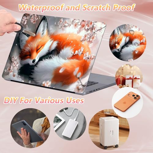 Laptop Skin Sticker Decal 12" 13" 13.3" 14" 15" 15.6",Waterproof Scratch Resistant Vinyl,Reusable Easy to Apply,for MacBook HP Dell Notebooks Netbooks Laptop,2 Wrist Pads,Cherry Blossom Fox - color: Cherry Blossom Fox