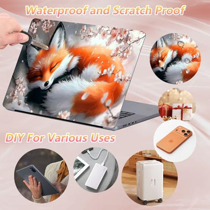 Laptop Skin Sticker Decal 12" 13" 13.3" 14" 15" 15.6",Waterproof Scratch Resistant Vinyl,Reusable Easy to Apply,for MacBook HP Dell Notebooks Netbooks Laptop,2 Wrist Pads,Cherry Blossom Fox - color: Cherry Blossom Fox
