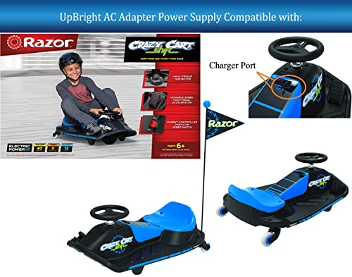 UpBright 12V AC/DC Adapter Compatible with Razor Crazy Cart Shift 25143493 25143444 2.0 Blue 25173840 12 Volt Electric Kids Ride-on Drifting Go Kart 12VDC Power Supply Cord Battery Charger (Barrel)