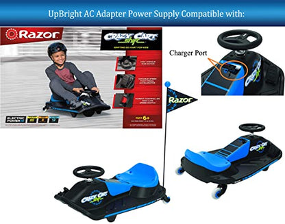 UpBright 12V AC/DC Adapter Compatible with Razor Crazy Cart Shift 25143493 25143444 2.0 Blue 25173840 12 Volt Electric Kids Ride-on Drifting Go Kart 12VDC Power Supply Cord Battery Charger (Barrel)