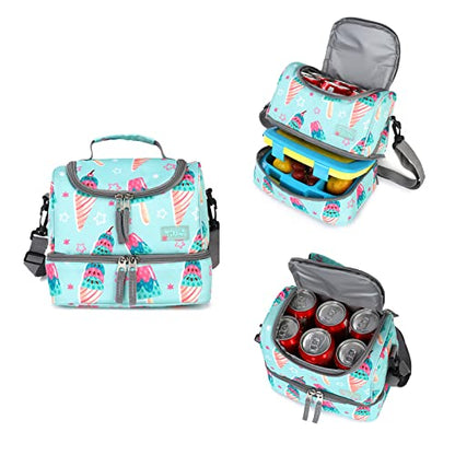 Tilami Rolling Backpack 18 inch Double Handle with Lunch Bag Wheeled Kids Backpack for Girls and Boys, Icecream Green - color: Icecream Green