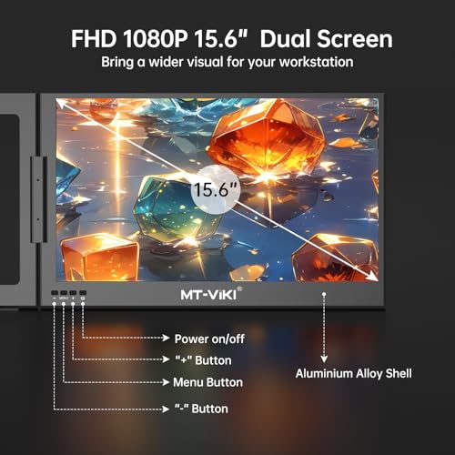 MT-VIKI 15.6 inch Laptop Screen Extender, Potable Monitor for Laptop Only One USB-C Cable Connection, Compatiable with Win/Mac (M1~M5), FHD 1080P, 360° Rotation【Included Carrying Bag】 - size: 15.6"