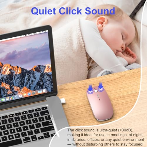 Bluetooth Wireless Mouse for MacBook Air Mac Pro Laptop Computer iPad Pad PC Laser Optical Rechargeable Mini Slim Silent Mouse Widely Used Desktop Hp iMac with USB-A/C& Mouse Jiggler(Rose Gold) - color: Rose Gold