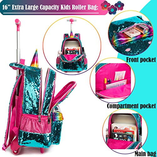 School Kids Rolling Backpack for Girls 3PCS With Trolley Wheeled Backpacks - color: Green-220308-l