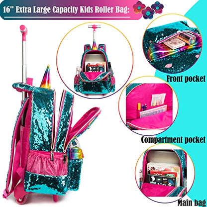 School Kids Rolling Backpack for Girls 3PCS With Trolley Wheeled Backpacks - color: Green-220308-l