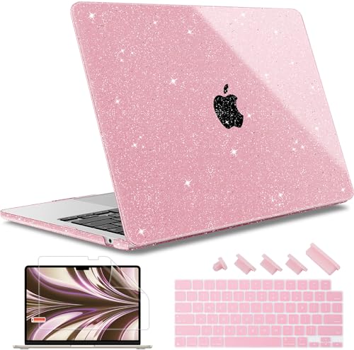 May Chen for 2026 MacBook Air 15 inch Case 2025 2024 2023 A3448 M5 A3241 M4 A3114 M3 A2941 M2 with Liquid Retina Display & Touch ID, Plastic Hard Shell with Keyboard Cover - Pink Glitter - color: Pink Glitter