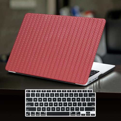 Woven Logo Cutout Case for MacBook Air 15 inch 2026 2025-2023 M5 M4 M3 M2 | Model A3448 A3241 A3114 A2941, Woven Fabric Mac Air 15 Case Braided Textured Leather Hard Shell Cover&Keyboard Skin, Burgandy - color: #Woven Red