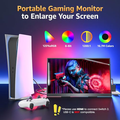 Upperizon Portable Monitor 18.5 inch FHD 125% sRGB 100Hz IPS HDR HDMI USB-C Travel Monitor for Laptop MacBook PC Surface PS5 Xbox, Large External Display with Kickstand & Speakers, VESA Compatible - size: 18.5 inch