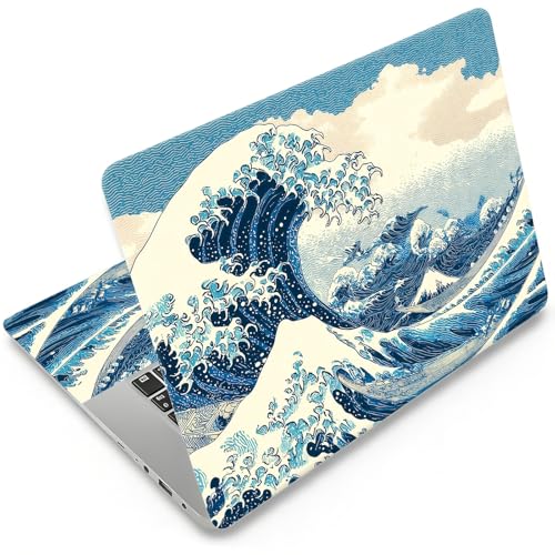 DEGDFSGR 12.1-15.6 Inch Universal Reusable Laptop Skin Sticker Decal, Waterproof Removable Protector for Notebook Cover, Scratch-Resistant Vinyl Cuttable Full Wrap Sticker, Blue Sea with White Wave - color: Blue Sea With White Wave