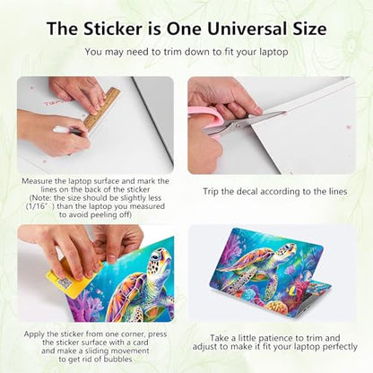 Laptop Skin Sticker Decal, Universal Reusable Vinyl Laptop Cover for 12" 13" 13.3" 14" 15" 15.4" 15.6" Notebook PC, Reusable Waterproof Scratch-Resistant with 2 Wrist Pads,Cute Sea Turtle - color: Cute Sea Turtle