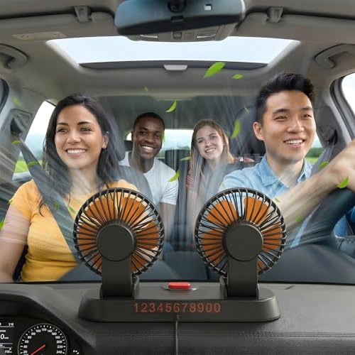 24V Dual-Head Car Fan, Heavy Duty 360° Rotatable Dashboard Fan with 2 Speeds, Powerful Cooling Fan for Truck Bus Semi RV Agricultural Vehicle - color: Dual-24v