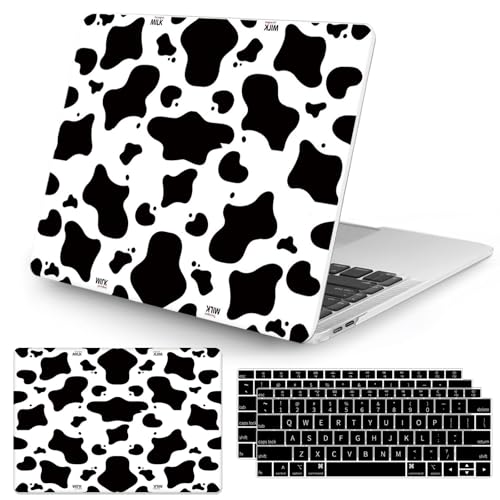 Seorsok Compatible with MacBook Air 13 Inch Model A1932 A2179 M1 A2337 Touch ID Release 2020 2019 2018 Plastic Hard Shell Case Protective Cover with 2 Pieces Black Keyboard Cover Cow Pattern - color: black white