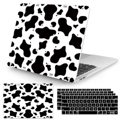 Seorsok Compatible with MacBook Air 13 Inch Model A1932 A2179 M1 A2337 Touch ID Release 2020 2019 2018 Plastic Hard Shell Case Protective Cover with 2 Pieces Black Keyboard Cover Cow Pattern - color: black white