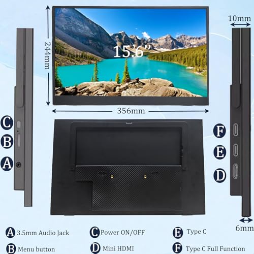 Portable Monitor, 15.6 Inch FHD 1080P 60Hz Second External Monitor | IPS USB-C HDMI Portable Computer Monitor with Kickstand, Speakers, VESA Mountable, Travel External Second Screen for Phone - size: 15.6 Inches A