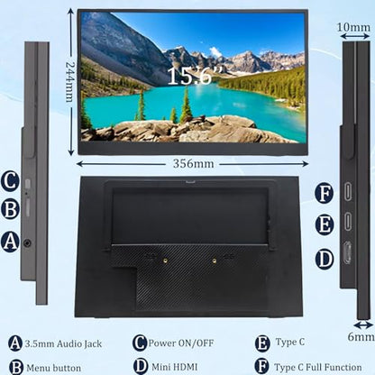 Portable Monitor, 15.6 Inch FHD 1080P 60Hz Second External Monitor | IPS USB-C HDMI Portable Computer Monitor with Kickstand, Speakers, VESA Mountable, Travel External Second Screen for Phone - size: 15.6 Inches A