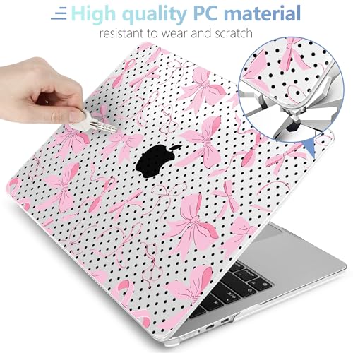 MEEgoodo Case for M5/M4/M3/M2 MacBook Air 13 inch Case 2026 2025 2024 2022, Fit Model A3449/A3240/A3113/A2681, Laptop Hard Shell Compatible with MacBook Air 13.6-inch, Black Polka Dots&Pink Bows - color: Black Polka Dots&Pink Bows