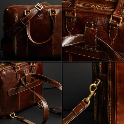 Time Resistance Leather Laptop Briefcase - Full Grain Leather Computer Bag for Men and Women | Leather - color: Brown