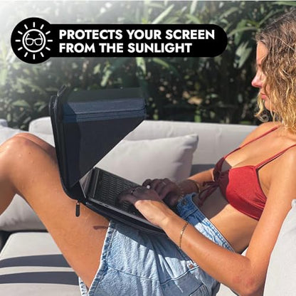 4-in-1 Laptop Screen Shade – Original Pro Sleeve – Built-In 4-in-1 Screen Shade, VeganHemp Leather, Sun, Privacy, Heat & Contrast Protection, Fits 14” MacBook, Patented, Green | PHILBERT Danish Design - color: Green, size: 14in