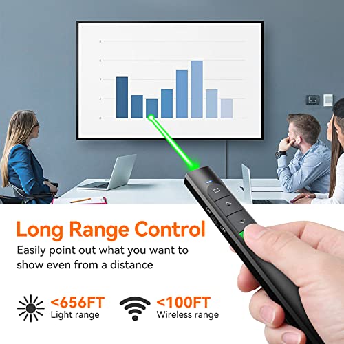 Wireless Presentation Clicker PowerPoint Presenter Remote: Rechargeable Green Laser Pointer Clickers for Computer/Mac/PPT/Slideshow/Google Slide Advancer - style: Green Laser Pointer