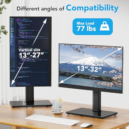 Single Monitor Desk Stand Free-Standing Desk Mount Arm Riser for 13 inch to 32 inch Screen Freestanding VESA Mount Base, Adjustable Height, Tilt, Swivel, Rotation, Black AX05TB01 - size: Single monitor stand