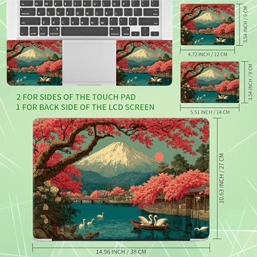 Laptop Skin Sticker Decal, Universal Protective Cover Fit 12 13 14 15.6 Inch Notebook, Reusable Water-Resistant Vinyl Decal w/ 2 Wrist Pads for Business Travel, Flowering Cherry Blossoms - color: Flowering Cherry Blossoms