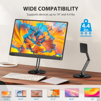 UPERFECT Magnetic VESA Stand, Adjustable Aluminum Arm for Portable Monitor | Magnetic Upgrade, 75×75mm VESA Mount, Adhesive Metal Plates, 360° Swivel Base, Supports 10–19" Screens Up to 4.4 lbs - size: 19"