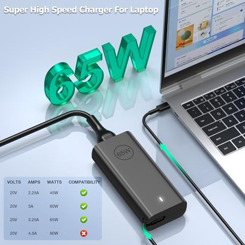 65W 60W USB C Laptop Charger Compatible with Dell Chromebook 3100 3300 3380 3400 3500 Latitude 5420 5430 5440 5450 5520 5530 5540 5550 7340 7420 7440 XPS 13 Computer Charger Type C AC Adapter