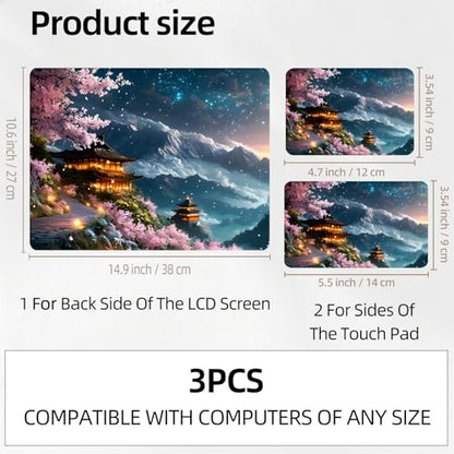 Mountain Pagoda Sunset Universal Laptop Skin Sticker 3PCS, Protective Decal Trim-to-Fit 11.6" 13.3" 14" 15.6" Laptop Vinyl Cover, Removable Anti-Scratch Computer Decal Protector - color: Mountain Pagoda Sunset