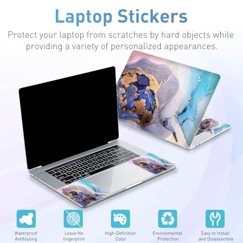 12.1-15.6 Inch Laptop Skin Decal, Universal Reusable Vinyl Laptop Cover Sticker, Waterproof Art Decal Protector in Colorful Marble - color: Colorful Gold Marble