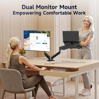 Suptek Monitor Laptop Mount Stand, 2 in 1 Function Dual Monitor Arms Desk Mount for 13"-18" Notebook and 17"-32" Monitor with Laptop Tray,Holds up to 22lbs - style: Laptop Monitor Mount