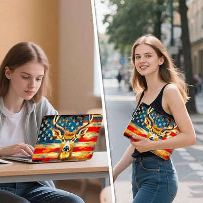 Universal Laptop Skin Sticker Decal, 12"-15.6" Aesthetic Vinyl Wrap, American Flag Deer Waterproof Notebook Cover Art Protector for MacBook HP Dell Lenovo, Fits 13" 14" 15" 15.6" - color: American Flag Deer