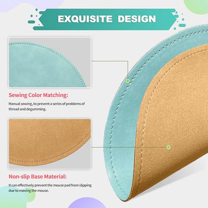 Mouse Pad，Round Mouse Pad，PU Mouse Pad，Leather Mouse Pad with Stitched Edge Micro-Fiber Base with Non-Slip Waterproof，Mouse Pad for Computers，Laptop，9 x 9 Inch (Light Blue) - color: Light Blue, size: 9L x 9W inches